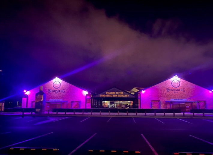 Bundaberg, Australia site lit up purple