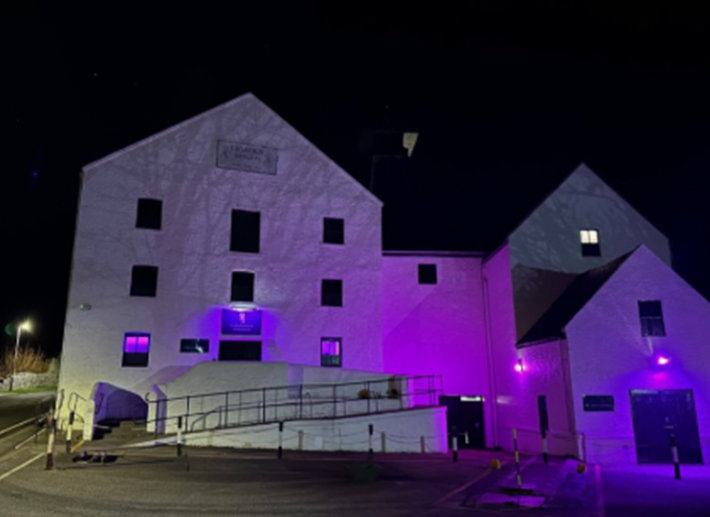 Lagavulin, Islay site lit up purple