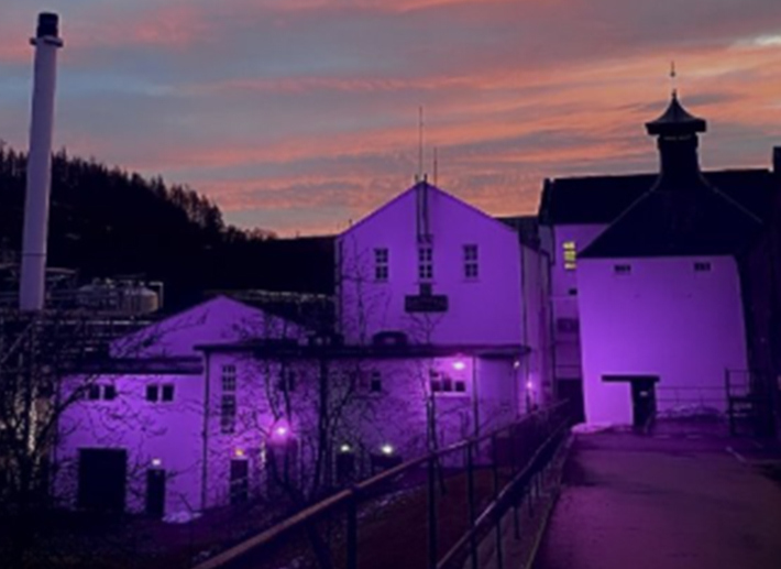 Mortlach, Scotland site lit up purple