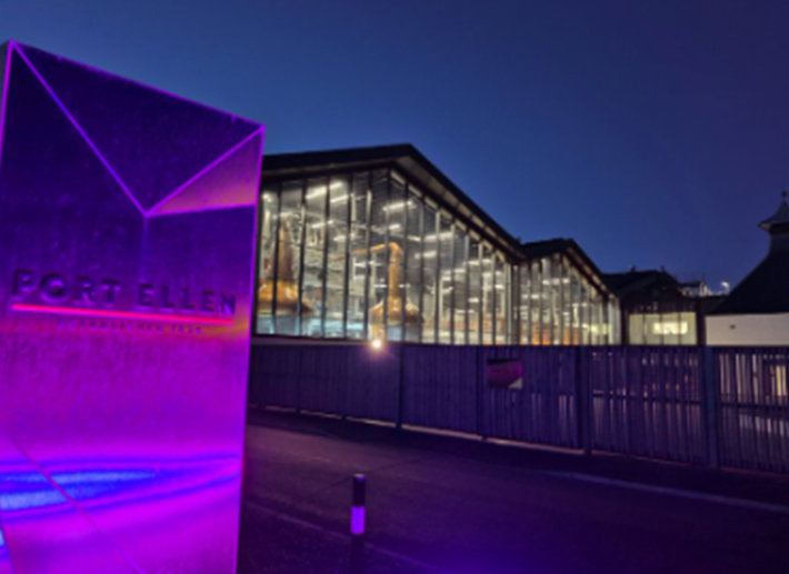 Port Ellen, Islay site lit up purple